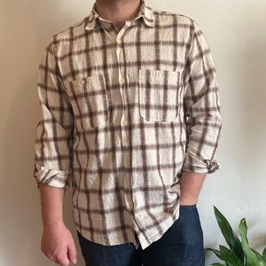 Brown and cream plaid button up